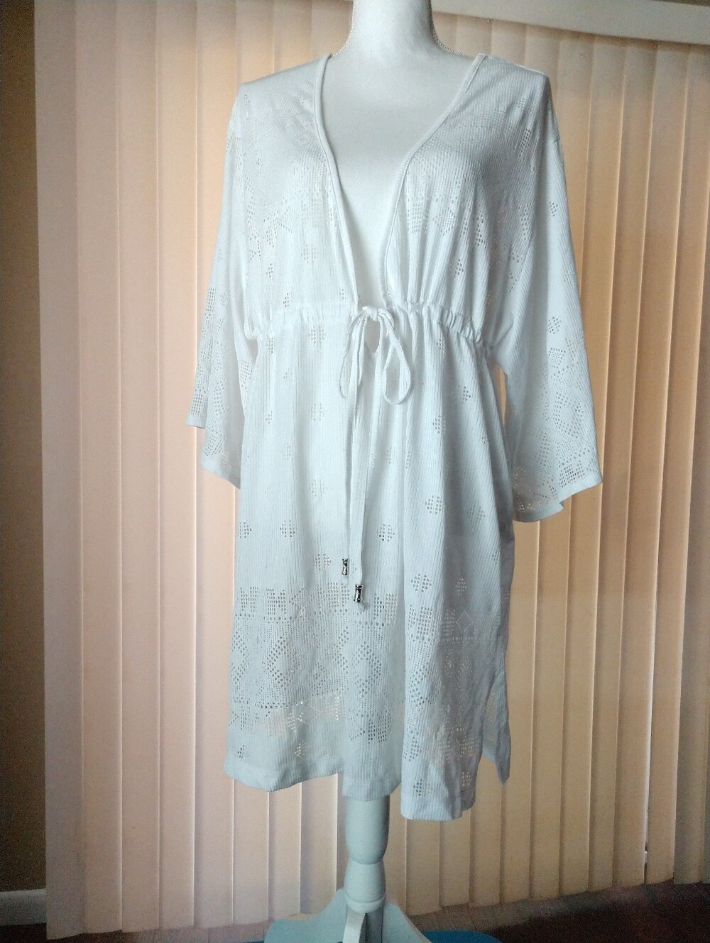 Pretty Dotti Beach Swim Coverup White Perforated Tunic or Mini Dress Coastal XL